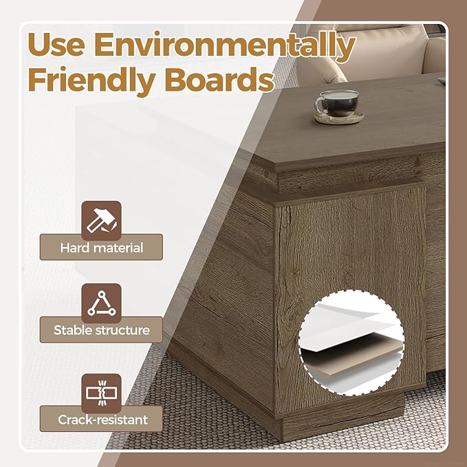 L Shape Executive Office Desk with Reversible Cabinets, Lockable Drawers, Cable Box & Privacy Panel – Modern Wood Grain Desk for Home Office or Business Use(Walnut,63" L*32" W*30" H)