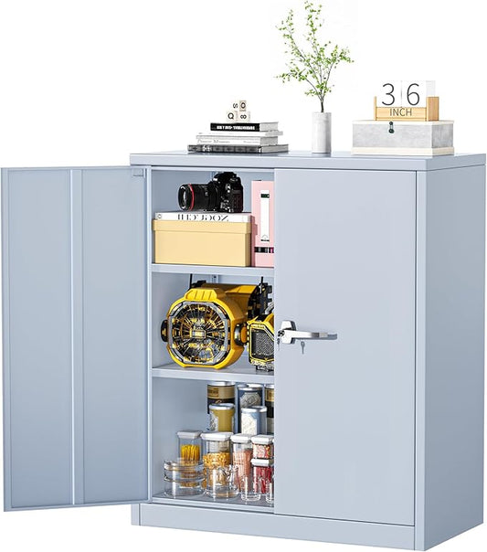 Greenvelly Metal Cabinet, 36" Locking Storage File Cabinet with Doors and Shelves for Office,Home,Gym,School,Kitchen(Dark Grey)