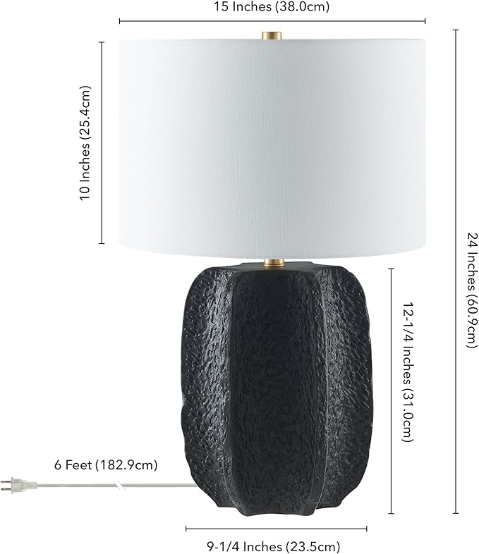 Henn&Hart 24" Tall Table Lamp with Fabric Shade in Flat Black/Gold, for Home, Living Room, Bedroom, Entertainment Room, Office, Kitchen, Dining