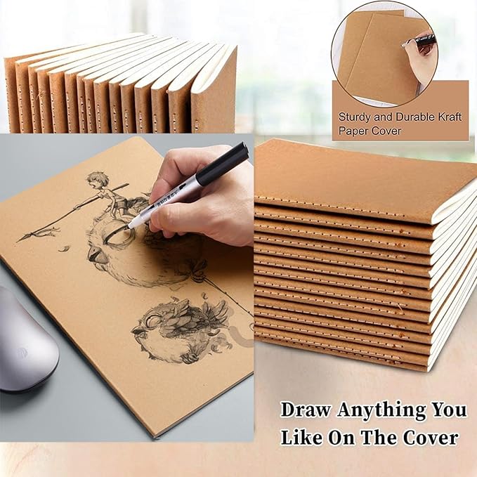 12 Pack A5 Lines Notebook Bulk Kraft Cover College Ruled, Lined Paper Travel Journals Composition Diary Subject Notebooks Planner, 60 Pages, 8.3”x 5.5”