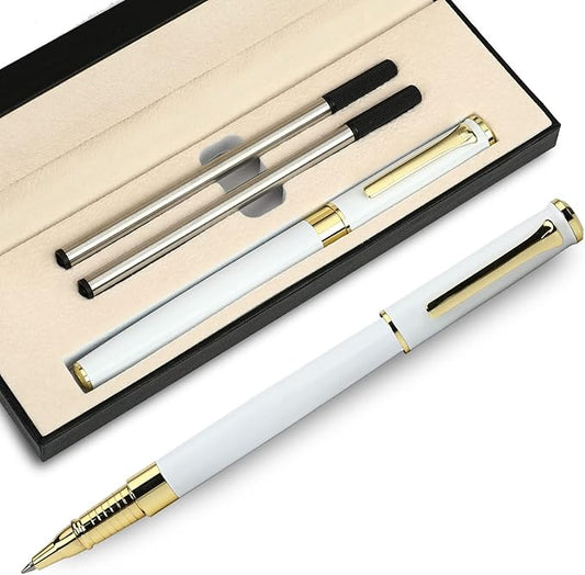 YIVONKA Luxury Ballpoint Pen Black Refill Line width 0.5mm,Best Office Pen Gift for Men & Women Professional Executive,Nice BallPens Classy Gift Box (White)