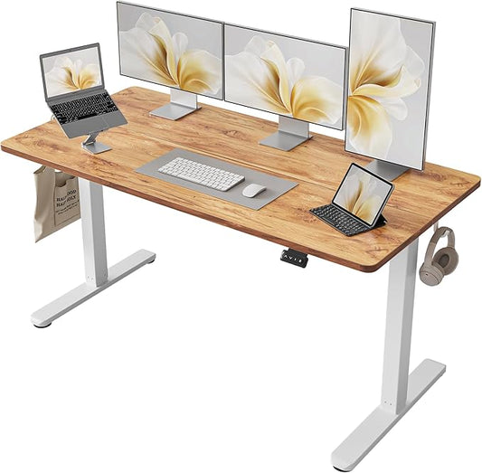 Cubiker Standing Desk, Stand up Height Adjustable Home Office Electric Desk, 60 x 24 Inch Sit Stand Desk with Splice Board, Light Rustic Desktop