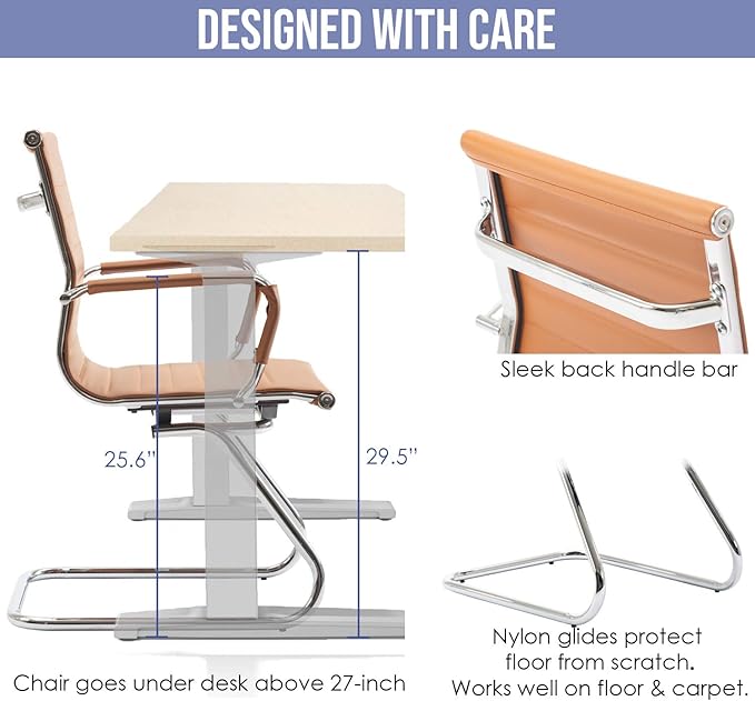 Wahson Office Guest Chairs Set of 8, Leather Reception Chairs, Mid Back Waiting Room Chair, Conference Chairs with Sled Base, Desk Chair No Wheels for Meeting/Lobby/Restroom, Terracotta