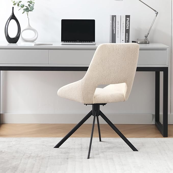 Mid Century Modern Desk Chair No Wheels Set of 1, Linen Fabric Swivel Dining Chair with Metal Legs, Swivel Accent Chair Armchair for Small Spaces, Home Office, Living Room, Bedroom, Beige