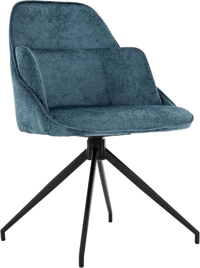 Mid-Century Modern Swivel Accent Chair, Upholstered Armless Desk Chair, No-Wheel Vanity Chair with Metal Legs for Home Office & Bedroom (Blue)