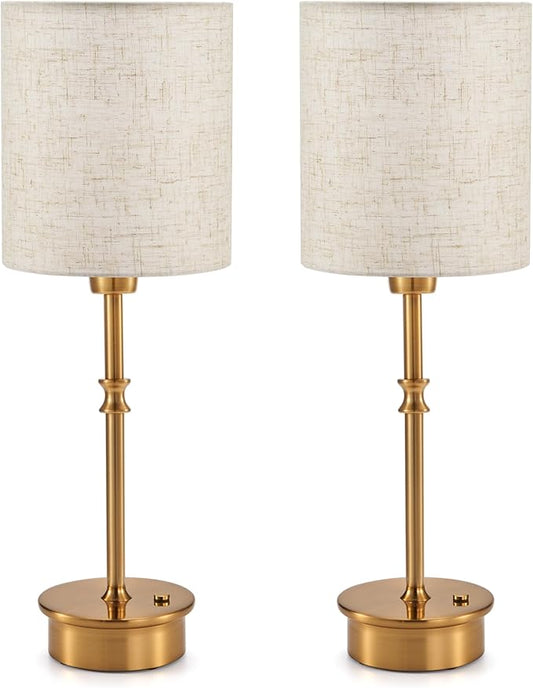 UMEXUS 16" Rechargeable Cordless Table Lamp Set of 2, Dimmable, Touch Control, Linen Shade, Small Battery Powered Lights, Gold Ambient Lighting for Living Room Bedroom Nightstand