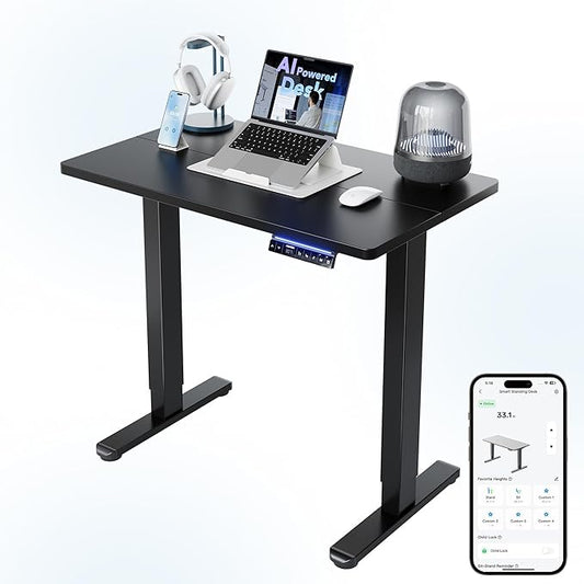 HUANUO AI-Powered Electric Standing Desk with Smart APP, Work with Alexa & Google, Adjustable Height, 6 Memory Settings, Sedentary Reminder, Ergonomic Sit-Stand Desk, 32-inch, Black