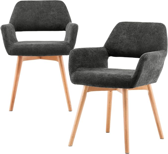 Mid Century Modern Dining Chairs Set of 2 & 4 & 6 Comfy Accent Chair Upholstered Fabric Kitchen Dining Living Room Chairs for Bedrooms Waiting Room Home Arm Desk Chair No Wheels (Charcoal, 2)