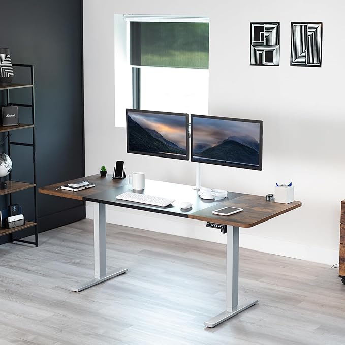 VIVO Electric 71 x 30 in Rustic Standing Desk, Memory Height Adjustment, 1B Series, Black and Vintage Brown Top, Gray Frame, DESK-KIT-1G7BN