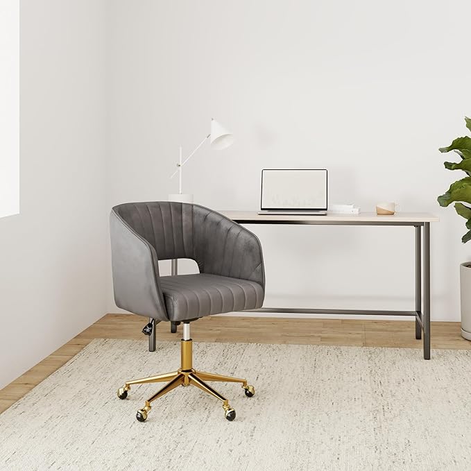 Nrizc Velvet Office Desk Chair, Grey, Adjustable Swivel Wheels, Ergonomic Design for Home Office, Bedroom, Study