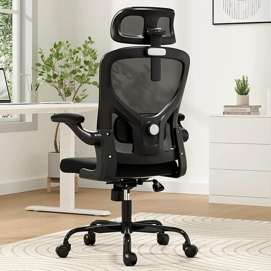 Soohow Ergonomic Office Chair, Office Mesh Desk Chair with Adjustable Lumbar Support Armrests, Comfy Computer Desk Chair with Headrest, for Home and Office, Black & Black