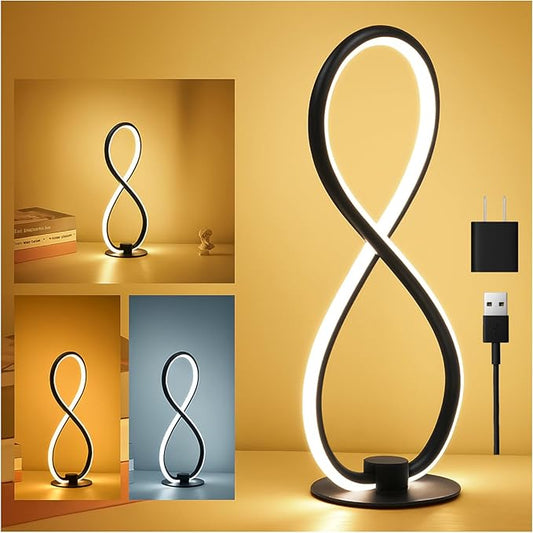 Modern Desk Table Lamp,3CCT 2700K/4000K/6500K Stepless Dimmable Bedside Lamp with USB Adapter,Black Table Lamp for Bedroom,Bedside,Nightstand,Dorm,Office