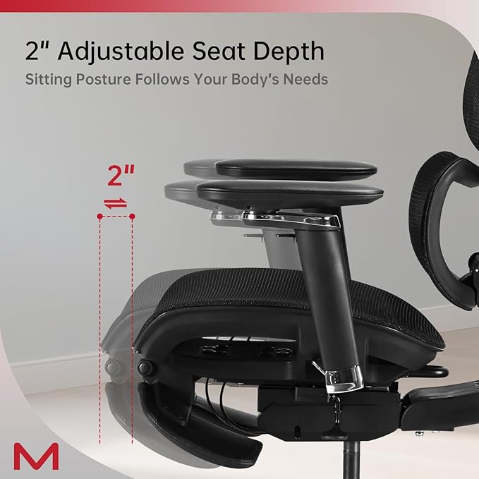 Ergonomic Office Chair with Footrest, Office Chairs with DTS Dynamic Lumbar Support, Desk Chairs with 4D Armrest, 136° Recline,Mesh Back Desk Chair with 3D Headrest, Adjustable Computer Chair