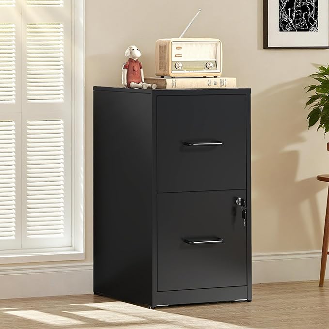 2-Drawer Locking Vertical File Cabinet, Metal Storage Cabinet for Office/Home – Secure Vertical Filing for Letter/Legal/A4/F4 Documents, Easy to Assemble Steel Cabinet