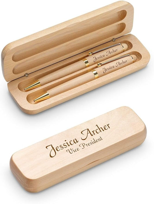 Executive Gift Shoppe | Personalized Ballpoint Pen and Mechanical Pencil Set in Maple Wood with Custom Engraving