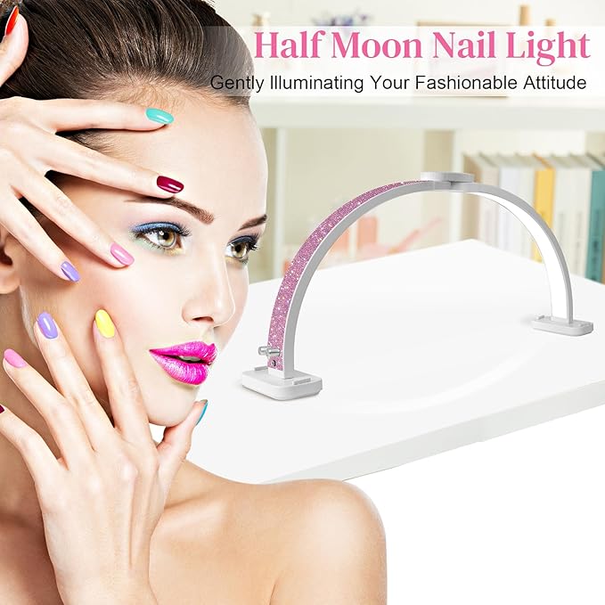 Half Moon Light for Nail Desk 31inch Half Moon Lamp Portable Ring Light for Eyelash Extensions,Suitable for Nail Beauty Crafts Sculpture Brightness Adjustable