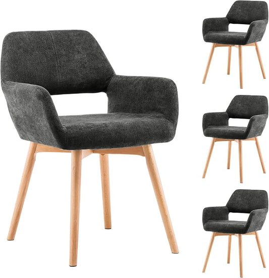 Mid Century Modern Dining Chairs Set of 4 & 2 & 6 Comfy Accent Chair Upholstered Fabric Kitchen Dining Living Room Chairs for Bedrooms Waiting Room Home Arm Desk Chair No Wheels (Charcoal, 4)
