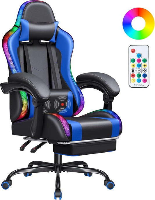 Homall Gaming Chair, Video Game Chair with Footrest and Massage Lumbar Support, Ergonomic Computer Chair Height Adjustable with Swivel Seat and Headrest (RGB Blue)
