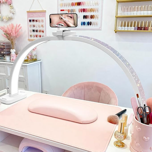 Half Moon Light for Nail Desk 31inch Half Moon Lamp Portable Ring Light for Eyelash Extensions,Suitable for Nail Beauty Crafts Sculpture Brightness Adjustable