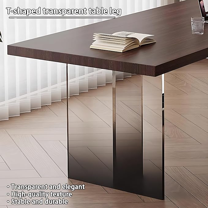 Modern Home Office Desk - Novel Design Office Table with Multifunctional Socket, Solid Wood Executive Desk with Spacious Desktop ＆ Personalized Table Legs (Black, 60IN)