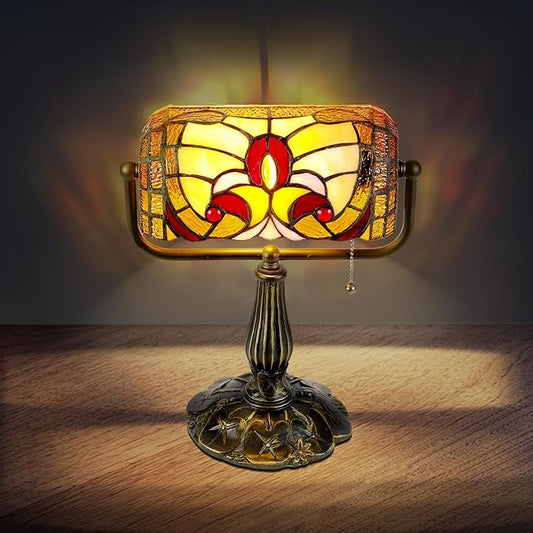 Tiffany Bankers Desk Lamp,Baroque Style Stained Glass Piano Light with LED Bulb, Vintage Tiffany Desk Lamp for Office, Study, or Timeless Home Décor.