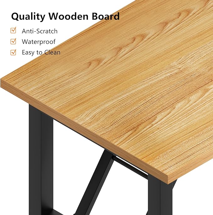 Need Home Office Desk - 62 Inches Large Computer Desk Sturdy Black Table Foldable Desk Gaming Computer Table No Assembly Required Teak AC5BB(157.5 * 60)