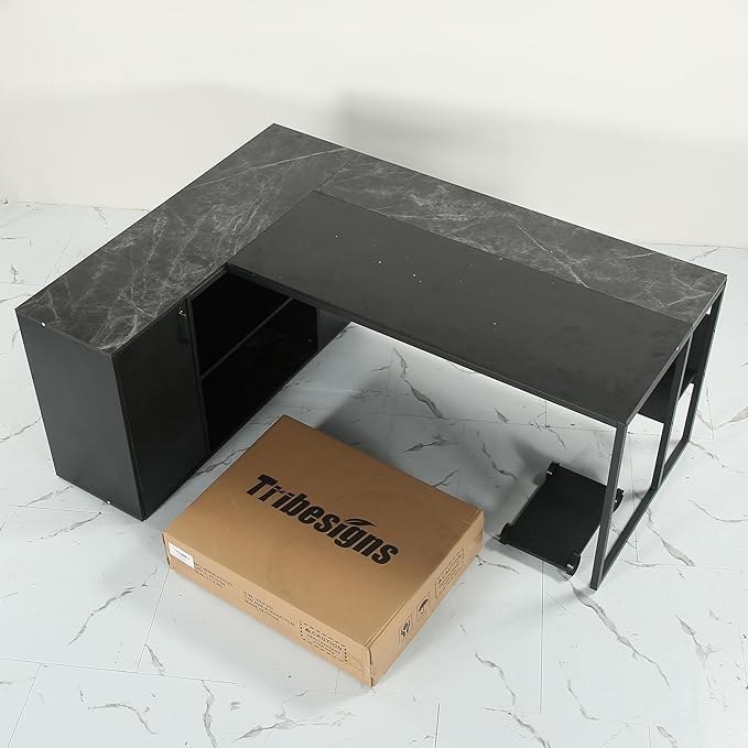 Tribesigns 71 inch Executive Desk, L Shaped Desk with Cabinet Storage, Executive Office Desk with Shelves, Business Furniture Set Workstation for Home Office, Black