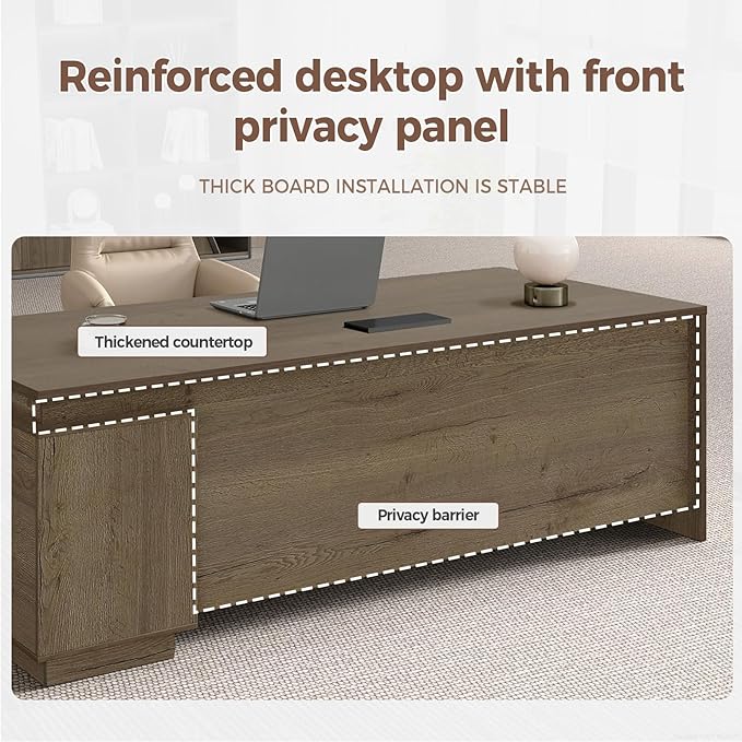 L Shape Executive Office Desk with Reversible Cabinets, Lockable Drawers, Cable Box & Privacy Panel – Modern Wood Grain Desk for Home Office or Business Use(Walnut,63" L*32" W*30" H)