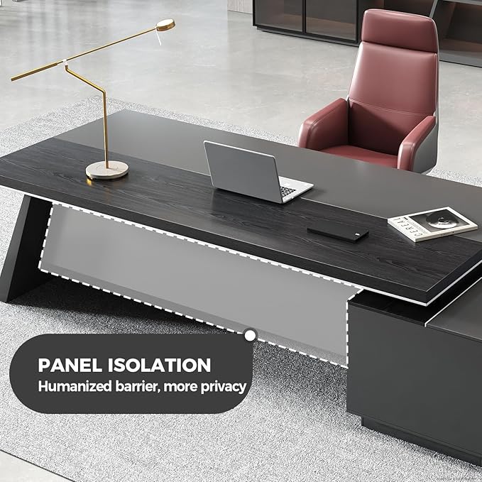 L Shape Executive Desk with Drawers – Modern Large Office Desk for Home Office, Spacious Computer Workstation with Storage Cabinets, Black Finish (Black/Left, 87" L * 63" W * 30" H)