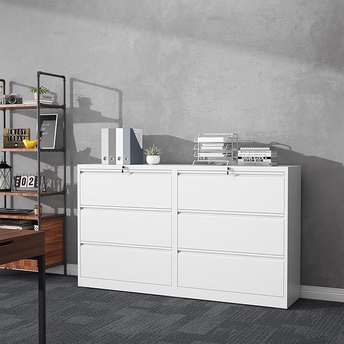 3 Drawer File Cabinet with Lock, Lateral Filing Cabinets,Metal Storage Filing Cabinets for Home Office, Heavy Duty File Cabinet for Letter/Legal/A4/F4 Size Amssebly Required, White