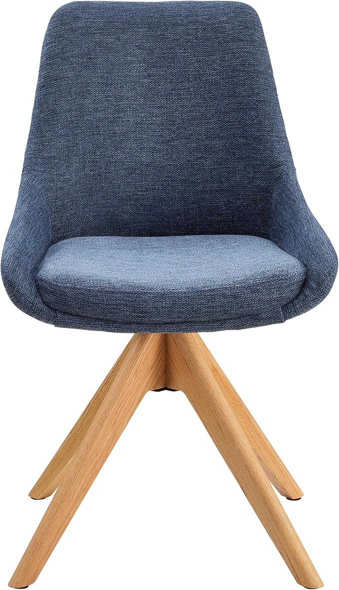 Zouron Swivel Desk Chair No Wheels, Modern Armless Office Chair with Wooden Legs, Fabric Side Chairs for Small Space Bedroom Office, Blue