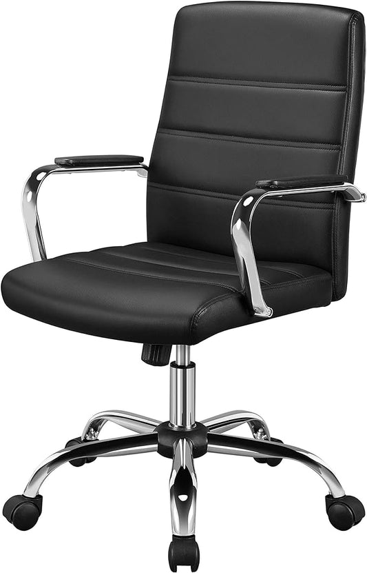 Yaheetech Managerial Executive Chairs Office Task Chair Mid-Back PU Leather Ergonomic Computer Desk Chair w/Lumbar Support Swivel Wheels Thick Padding Seat for Home Office, Black