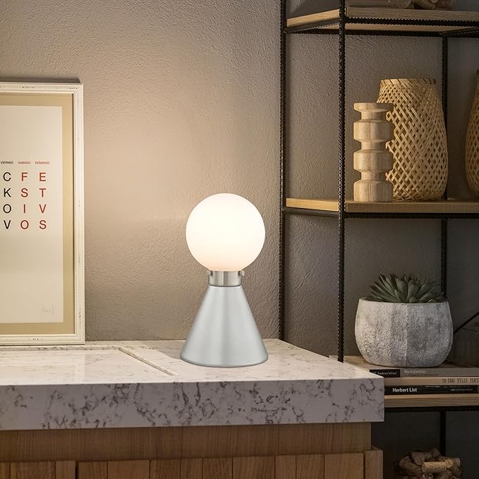 Lena Table Lamp – Small Modern Silver Finish Lamp with Commercial Grade Quality, Ideal Reading Light for Living Room & Bedroom