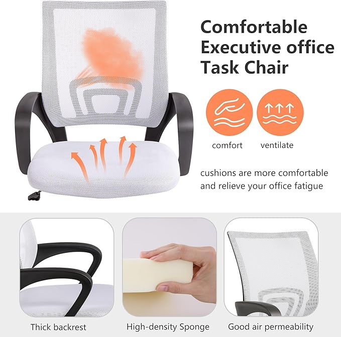 BestOffice Office Chair Ergonomic Desk Chair Mesh Computer Chair Lumbar Support Modern Executive Adjustable Stool Rolling Swivel Chair for Back Pain,White