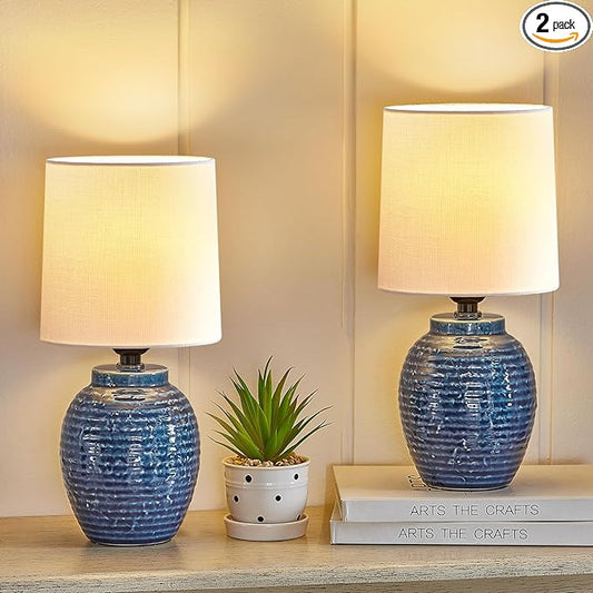 Table Lamps Set of 2-13.75" Small Bedside Lamps - Classic Farmhouse Ceramic Table Lamp for Bedroom, Living Room, Nightstand, Office, Side Desk Lamp, End Table