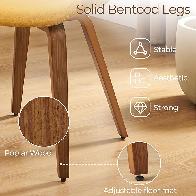 Art Leon Mid Century Office Chair - Modern Desk Chair No Wheels, Fabric Upholstered Wood Desk Chair, Office Chair with Wood Legs for Living Room Bedroom, Walnut Bentwood, Yellow