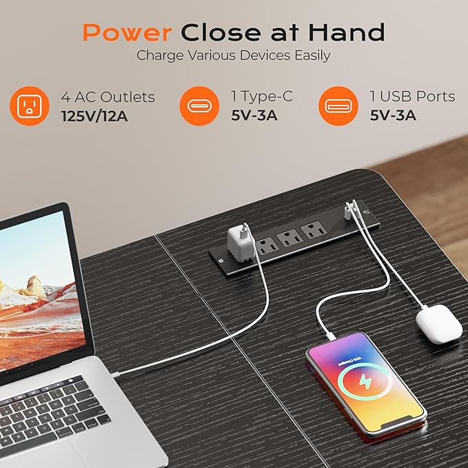 Huuger 55 x 28 Large Electric Standing Desk with 4 AC Outlets, Type-C Port, Height Adjustable Computer Desk, 27.6" Deep Desktop, Stand up Gaming Office Desk, 3 Preset Heights, for Home Office, Black