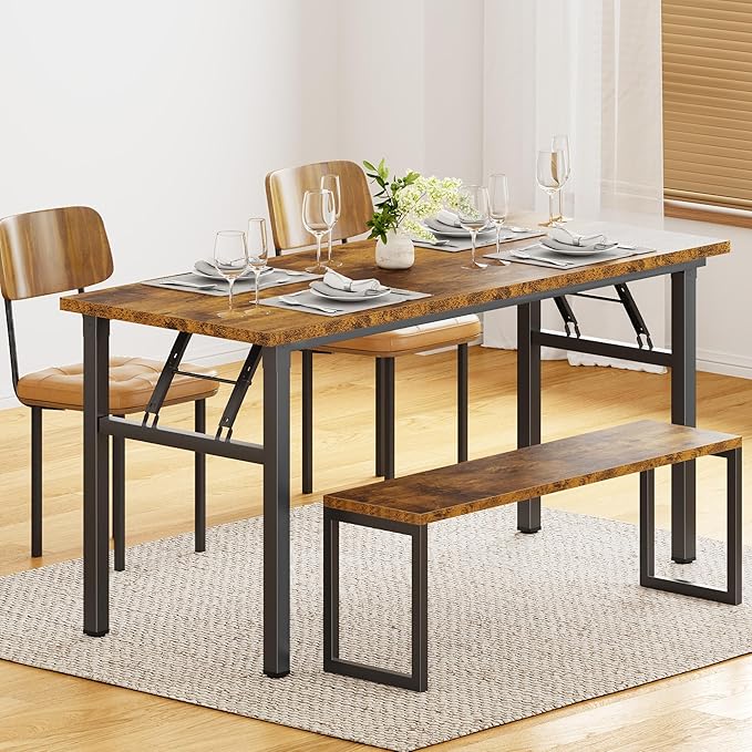 sogesfurniture Computer Desk 62 inches Office Desk Computer Table Study Writing Desk Workstation for Home Office Metal Frame Folding Table, Rustic Brown