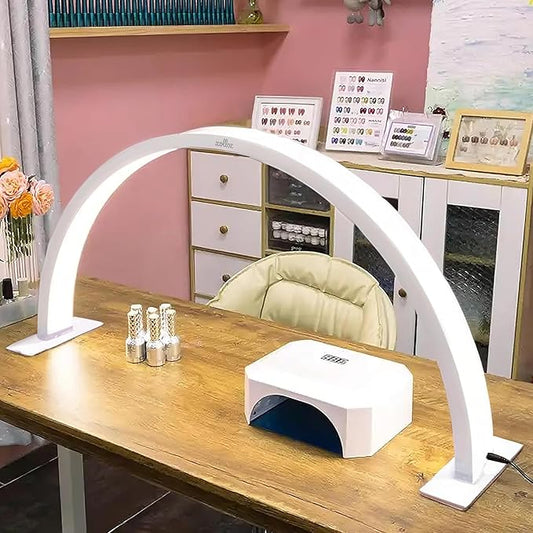 Half Moon Nail Desk Lamp – 3360 Lumen LED Light for Nail Techs, Tattoo & Lash Work, Moon Light for Desk – Sleek White Design, Touch Control