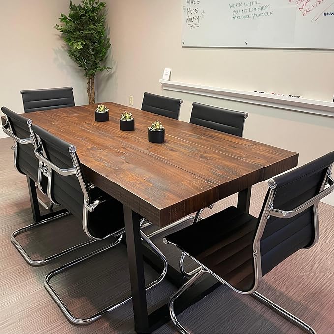 Wahson Office Guest Chairs Set of 6, Leather Reception Chairs, Mid Back Waiting Room Chair, Conference Chairs with Sled Base, Desk Chair No Wheels for Meeting/Lobby/Restroom, Black