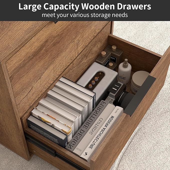 LUCYPAL 2 Drawer Lateral File Cabinet,Lateral Filing Cabinets for Home Office,Wood Filing Cabinet for Letter Size Files,Brown 27.56" W x 14.57" D x 24.02" H