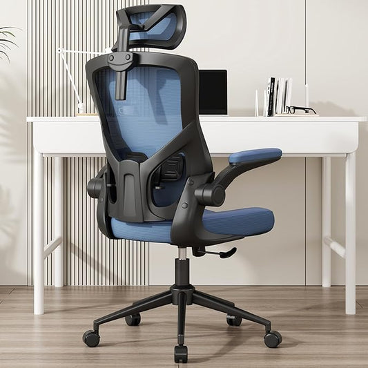 Home Office Chair, Ergonomic Comfy Desk Chair, High Back Computer Chair- Adjustable Headrest with Flip-Up Arms, Lumbar Support, Swivel Executive Task Chair (Portimao Blue, Modern)