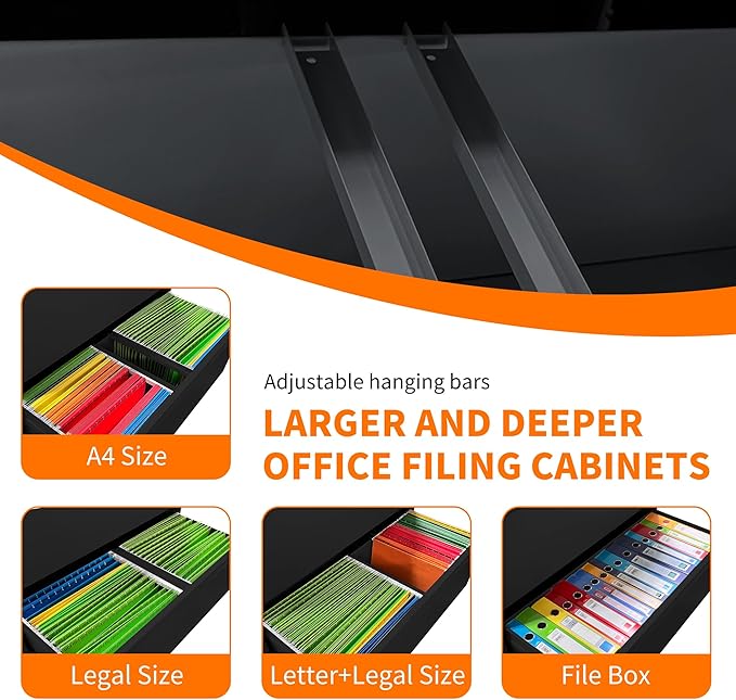 5 Drawer Lateral File Cabinet with Lock,Heavy Duty Large Metal Filing Cabinet Home Office Horizontal File Cabinets Wide Steel Cabinet for Legal/Letter Size File,Assembly Required