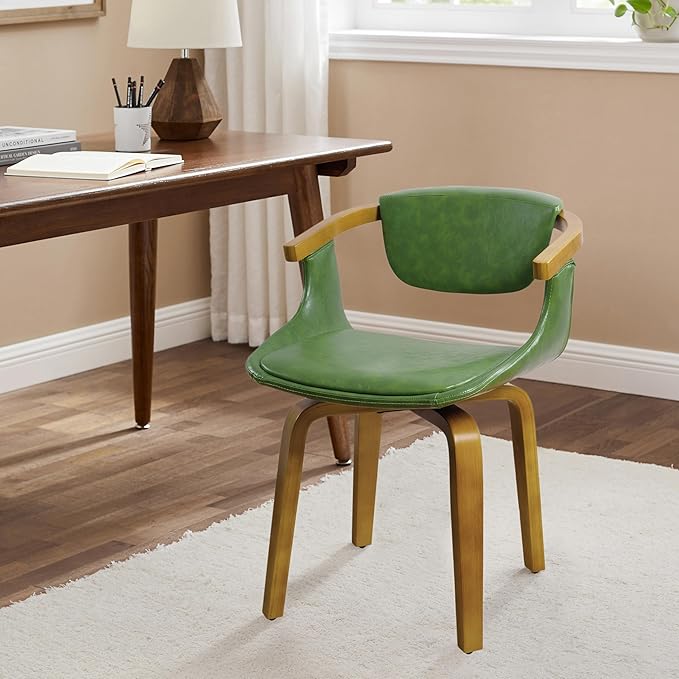 Art Leon Office Chair No Wheels - Mid Century Modern Swivel Desk Chair, Faux Leather Upholstered Accent Chair for Living Room Bedroom Study, Green