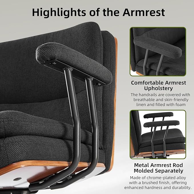 Criss Cross Chair with Armrests & Wheels, Linen Fabric Adjustable Swivel Walnut Task Chair with Wide Seat, Ergonomic Mid Back Computer Office Desk Chairs for Meeting Room, Home