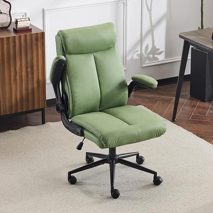 VINGLI Rolling Ergonomic Office Desk Chair with Padded Flip-up Arms, 360° Swivel High Back Executive Computer Task Chair with Wheels for Game,Home Small Space, Study Room, Reading Room,Pu Green