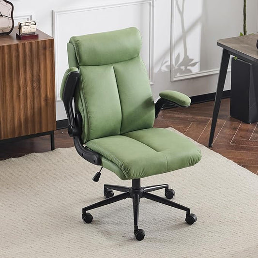 VINGLI Rolling Ergonomic Office Desk Chair with Padded Flip-up Arms, 360° Swivel High Back Executive Computer Task Chair with Wheels for Game,Home Small Space, Study Room, Reading Room,Pu Green
