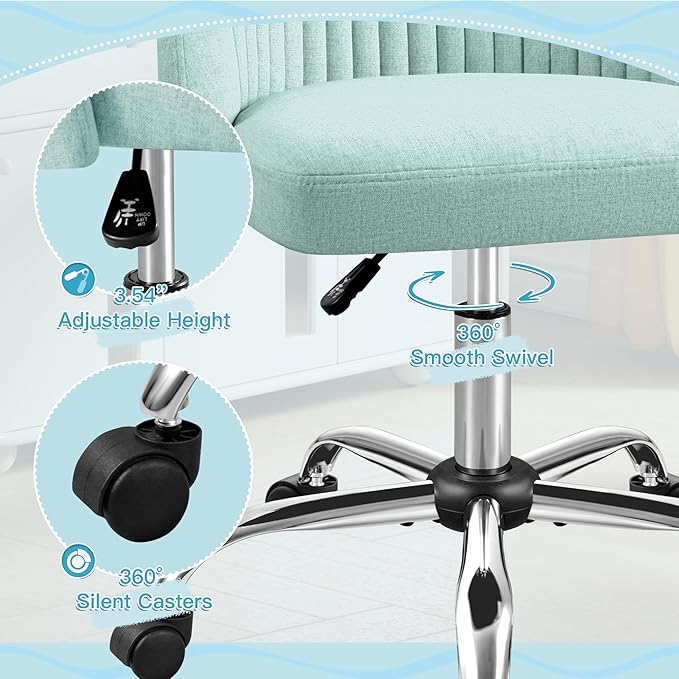 Furniwell Office Chair Armless Cute Desk Chair Modern Adjustable Swivel Padded Fabric Vanity Task Computer Chair Home Office Desk Chairs with Wheels (Bright Green)