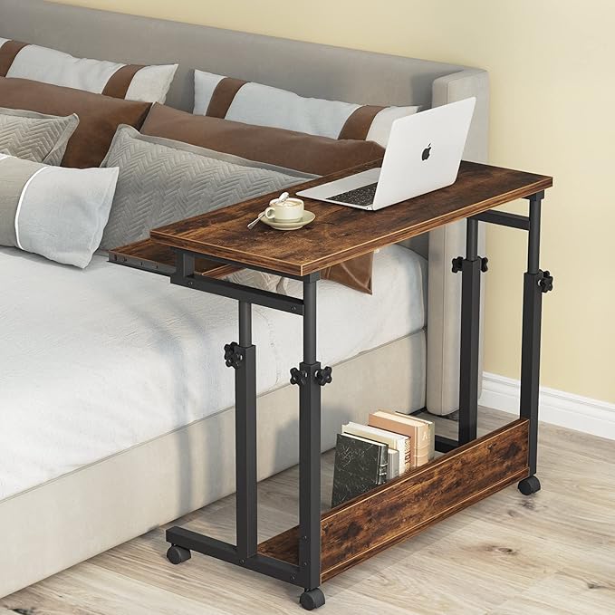 Tribesigns Portable Desk for Sofa and Bed, Height Adjustable Laptop Table Small Standing Desk Rolling Computer Cart with Keyboard Tray on Wheels for Home Office