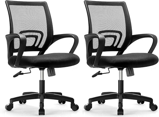 Office Chair with Ergonomic Mid Back Cushion Lumbar Support Adjustable Swivel Rolling Computer Gaming Desk Chair Comfy Mesh Seat Wheels Home Executive Use (2 Pack, Black)